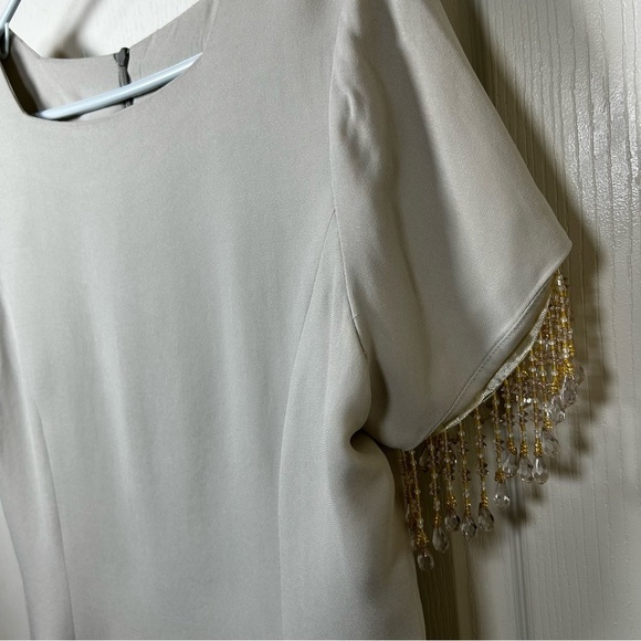 J Mclaughlin midi Bejeweled sleeves Cream Colored Dress Size 10 made in USA - Picture 3 of 13